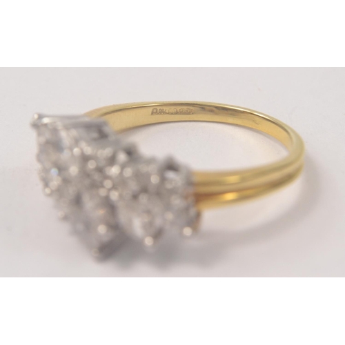 1 - Ladies Hallmarked 750 gold and multi diamond ring, 8 larger marquise cut and the rest smaller suppor... 