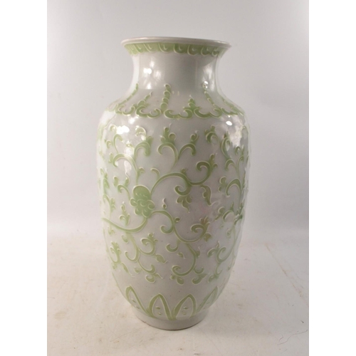 107 - Chinese c1900 CELADON Vase - YONG ZEN mark to base ( with earlier mark)