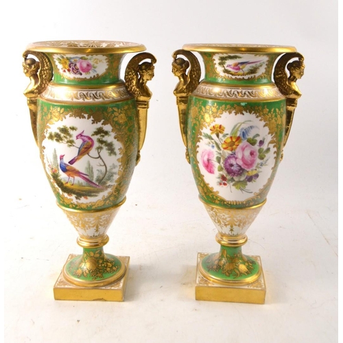 120 - RARE 2 MINTON porcelaine style vases with panels depicting bird and flower scenes