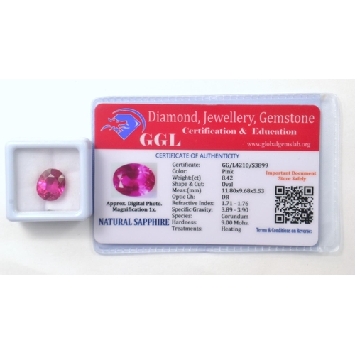 13 - Pink 8.42ct oval cut heat treated NATURAL SAPPHIRE with certificate