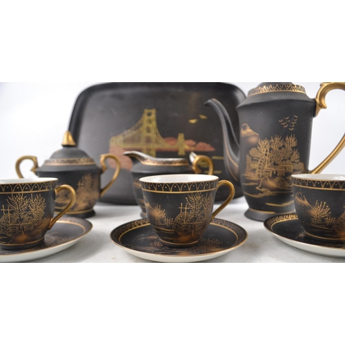 168 - Hand painted Japanese 6 cup tea set and tray