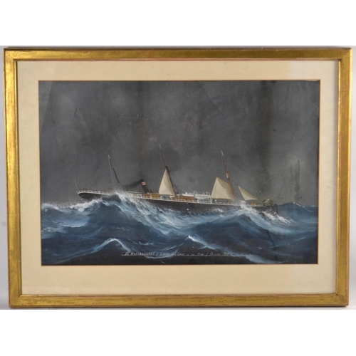 195 - Oil painting depicting SS Horseguards of LEITH ship set in a gale in the Bay Of Biscay 1888