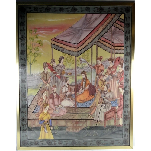 198 - ORIENTAL scene large hand painted on silk picture