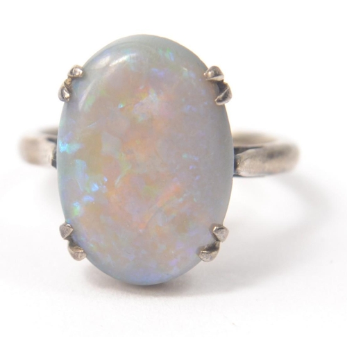 2 - Victorian oval shaped Opal, white metal ring, size G