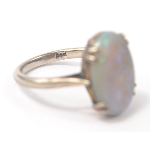 2 - Victorian oval shaped Opal, white metal ring, size G