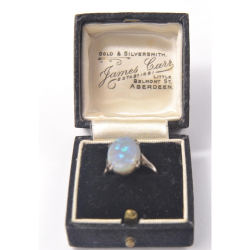 2 - Victorian oval shaped Opal, white metal ring, size G