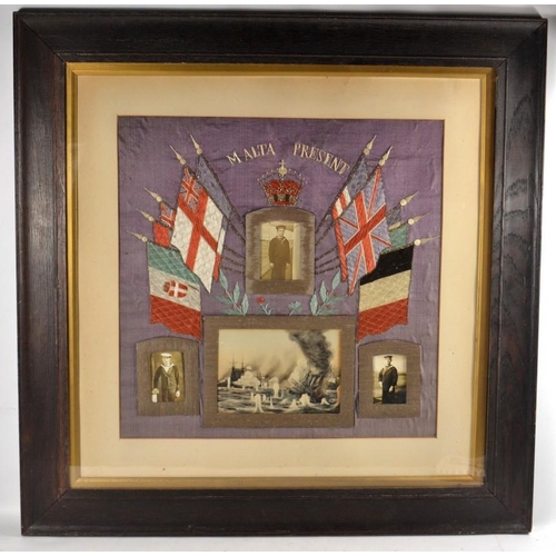 200 - Large WW2 framed memorabalia from MALTA depicting combat in black and white pictures - dimensions?