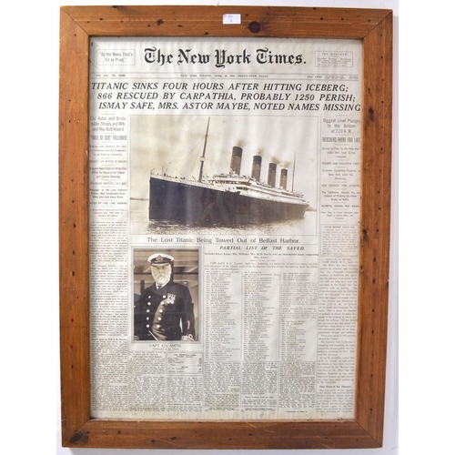 201 - CAPTIVATING!  Framed enlarged New York Times cover of April 16th 1912 of Titanic sinking