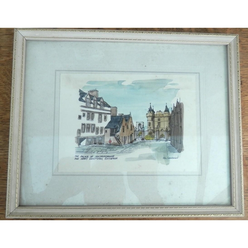 210 - Framed and glazed ink and water colour by Ken Lochhead entitled 