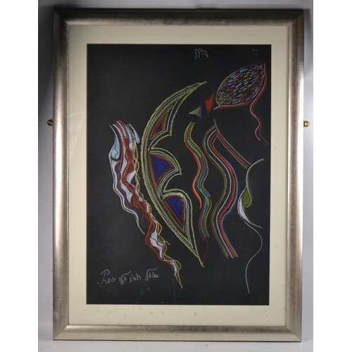 218 - UNUSUAL! Set of 4 framed and glazed chalk on board abstract pictures by Samuel Robin Spark (son of f... 