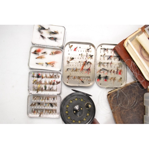 231 - Large vintage collection of fishing flies, scales, a reel etc