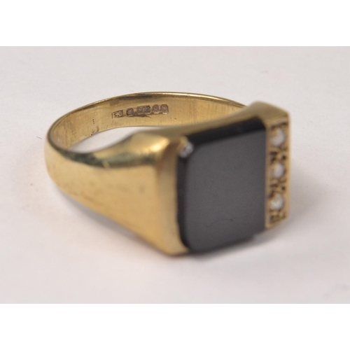 25 - 375 stamped gents signet ring size N weight 2.22g, also 18CT stamped engagement style ring with ston... 