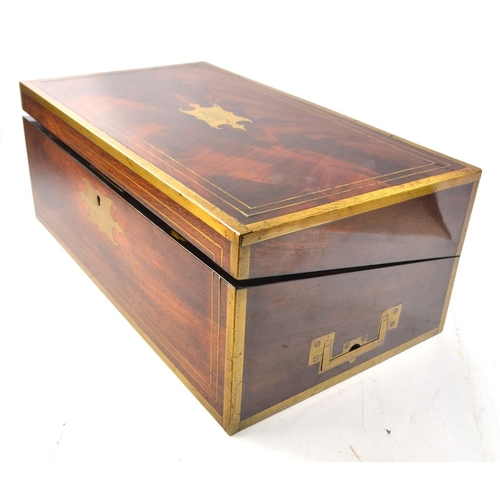 258 - Victorian mahogany brass bound staionary box - top quality