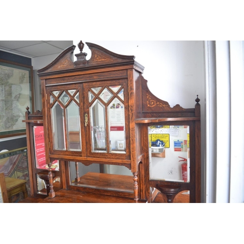 277 - Victorian Rosewood(finest quality)mirrored gantry display case with inlaid marquetry - a nice exampl... 