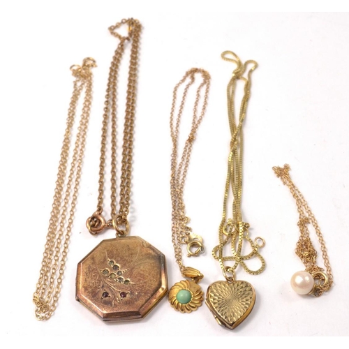 28D - Stamped 375 Gold chain 3.48g, 9k stamped gold chain 1.20g with pearl chain .97g gross, stamped 9ct g... 