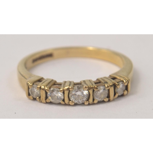 3 - 9ct yellow gold 5 stone diamond ring. Size L