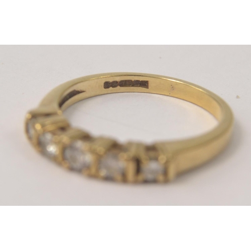 3 - 9ct yellow gold 5 stone diamond ring. Size L