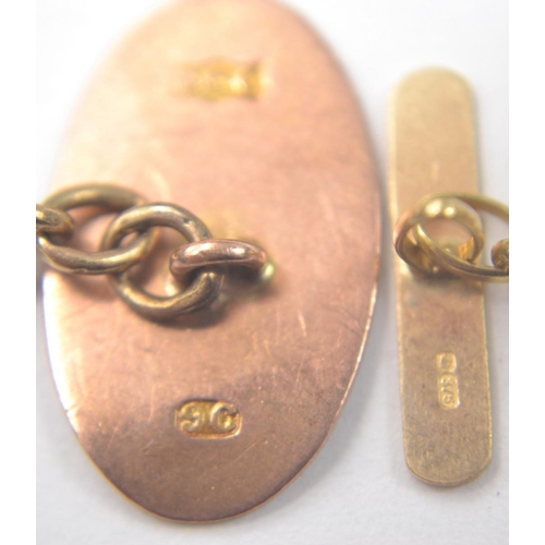 34 - A vintage set of cufflinks stamped 9C rose gold in appearance weight 5.17g, also another pair of gol... 