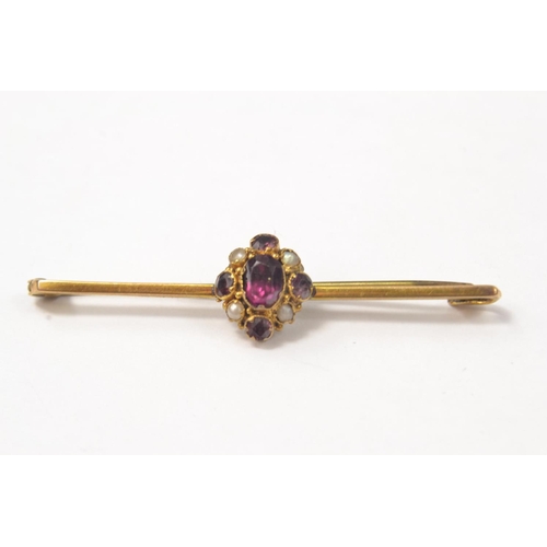 43 - A collection of 3 bar brooches and a brooch. 1 base metal with pretty purple stone, the second stamp... 