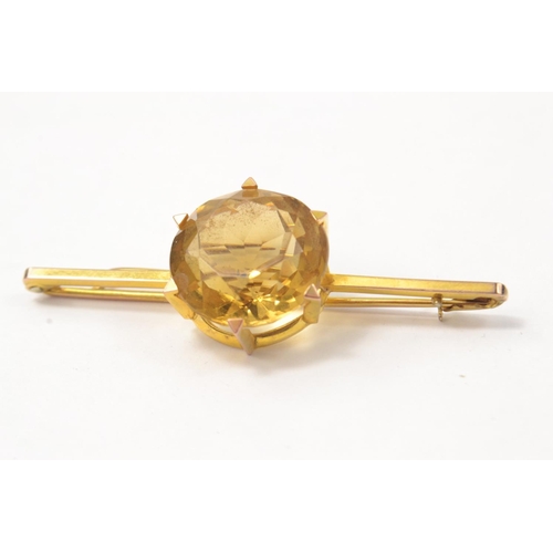 45 - STUNNING ! 9ct stamped gold large central citrine set stone bar brooch gross weight 8.01g