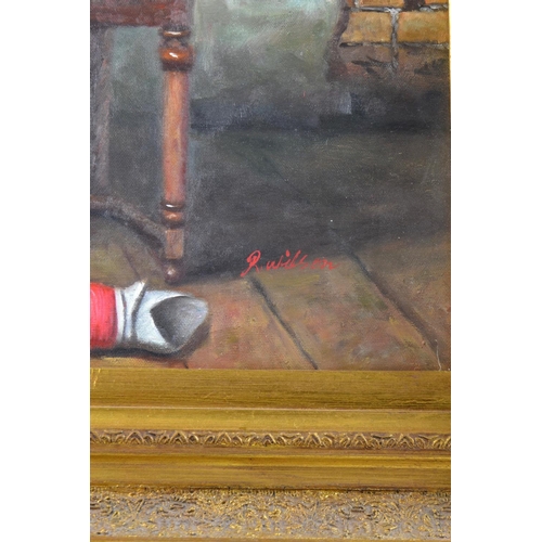 104 - R Wilson British oil on canvas modern print Height 60cm x Length 50cm in quality gilt frame.