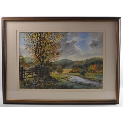 11 - JOHN F MARTIN (1970-2006) framed watercolour 'Tweed Valley'. Glasgow school of Art 'Newberry medal. ... 