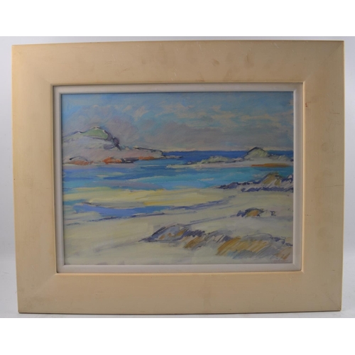 122 - Alan R Anderson Scottish 'Summer morning, Machrins Bay, Colonsay' oil on board. Exhibited September ... 