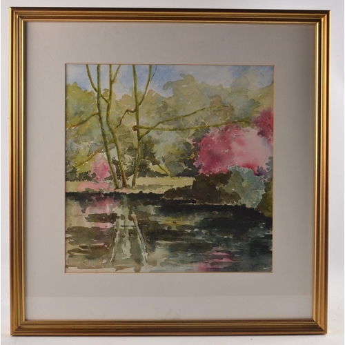 19 - JOHN COLQUHOUN Scottish watercolour 'tree and river scene' 36cm x 36cm. Condition Report: Prior to b... 