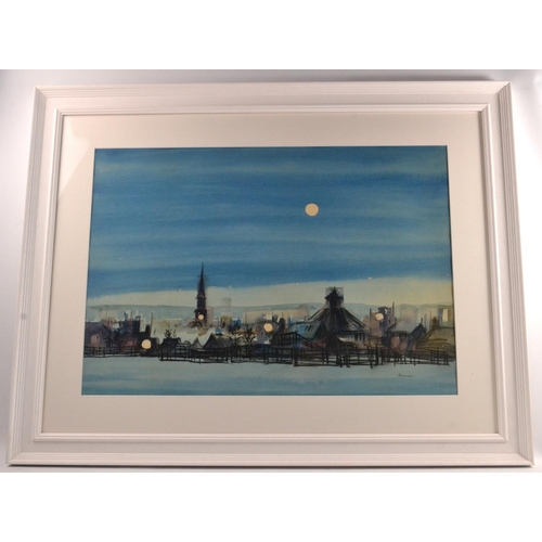 24 - JAMES BOWMAN DA b1927 Scottish -'Haddington By Moonlight' watercolour. Condition Report: Prior to bi... 