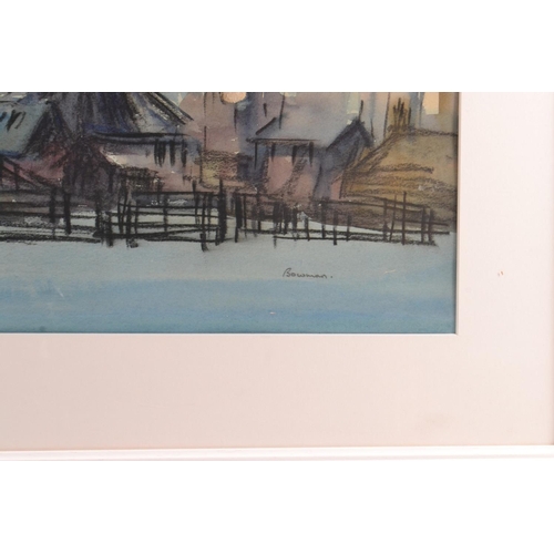 24 - JAMES BOWMAN DA b1927 Scottish -'Haddington By Moonlight' watercolour. Condition Report: Prior to bi... 