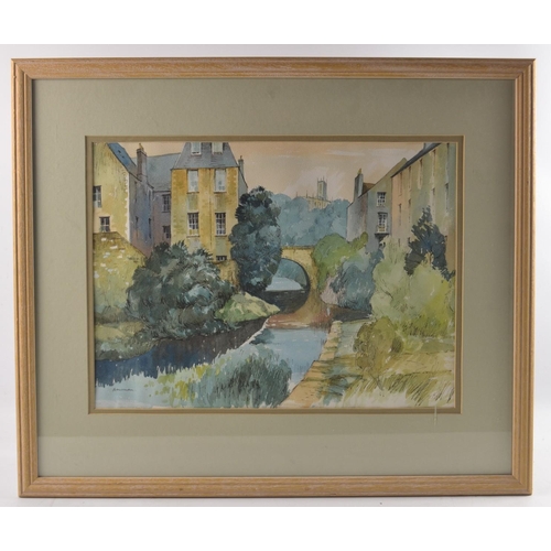 25 - JAMES BOWMAN DA Scottish watercolour 'Dean Village' Edinburgh artist signed bottom left 46cm x 34cm.... 