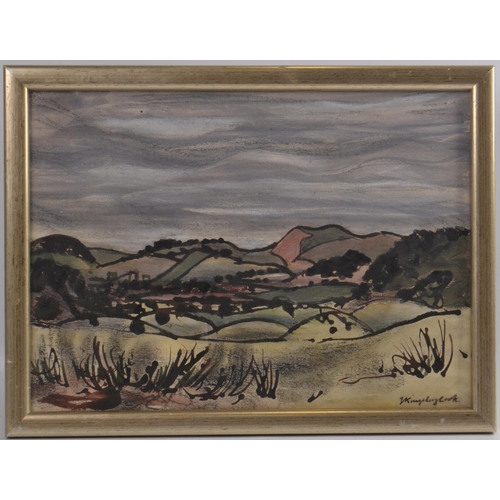 33 - JOHN KINGSLEY COOK 'Fife Hills Under A Grey Sky' reed pen charcoal & wash(Open Eye Gallery verso) ar... 