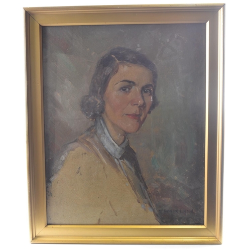 50 - THOMAS BONAR LYON Scottish (b 1873-1955) 'Portrait of a Young Woman' oil on card 45cm x 36cm. Condit... 