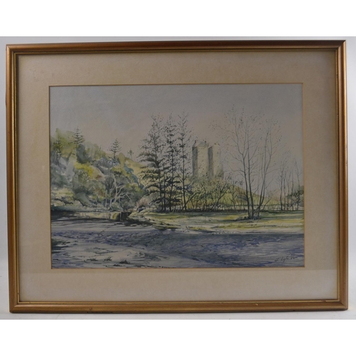 55 - J LYLE 'Neidpath Castle Peebles'1986 watercolour 45cm length x 33cm Height.Condition Report: Prior t... 