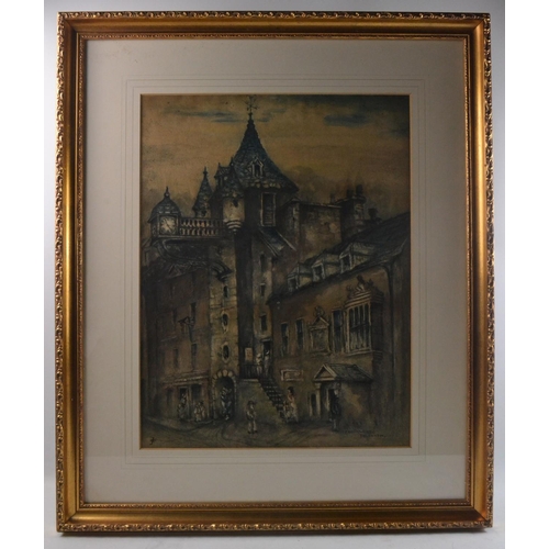 7 - J CAMPBELL Scottish 'Canongate, Tolbooth Edinburgh' (c1888) Pen and Ink Drawing with Colour Wash.  C... 