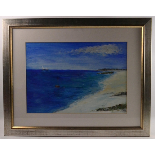 71 - PAMELA RANDAL (Scottish Contemporary) 'Island of Coll' acrylic pencil signed. Condition Report: Prio... 