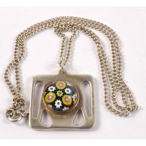 44 - Trendy Scottish Edinburgh Selkirk glass style hallmarked silver square pendant with circular centre ... 