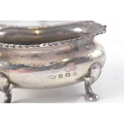 105 - Pair of Birmingham Silver salts 5.5cm long and separate silver pepper pot 7.5cm tall, 4 Glasgow Silv... 