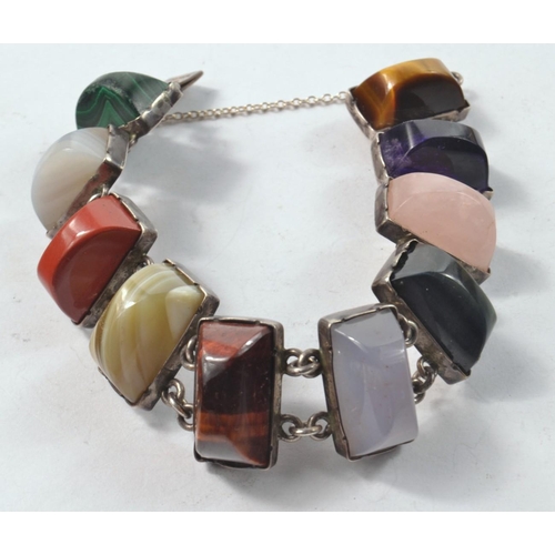 145 - Victorian silver bracelet set with 10 multi coloured Scottish agate.