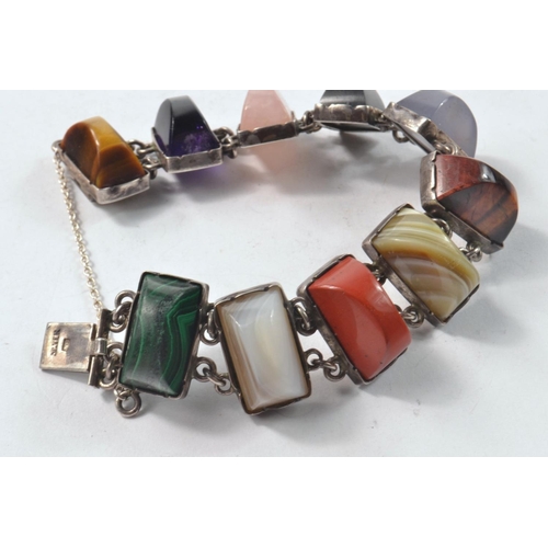 145 - Victorian silver bracelet set with 10 multi coloured Scottish agate.