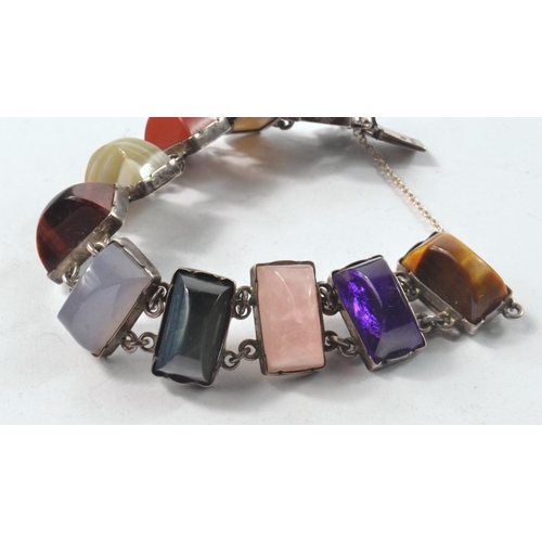 145 - Victorian silver bracelet set with 10 multi coloured Scottish agate.