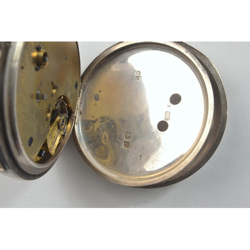 148 - Large faced Chester silver fusee chronograph pocket watch. Face marked with 'Centre seconds, 24568, ... 