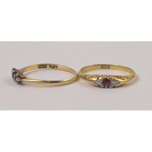 2 - 18c stamped gold dress ring with centre ruby and white stones 9 ring size O 2.07g gross weight appro... 