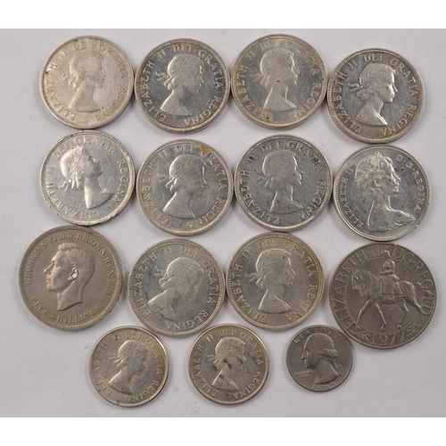 280 - 5 1960 Silver Canadian Dollar coins, 2 x 1962, 1966, 2 Canadian 50 cents coins 1962 and 1961, Five S... 