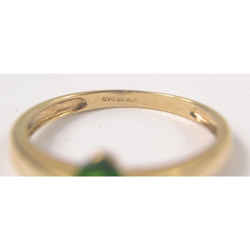 32 - 9ct Yellow gold ring set with single oval shaped Emerald, Size Q [1.90grms]