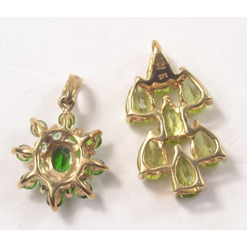 57 - Two 9ct Yellow gold pendants set with green stones. [3.04grms]