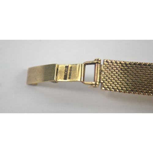 161 - TUDOR Ladies 375 stamped yellow gold oblong wrist watch, tapered mesh bracelet, slight chip mark on ... 