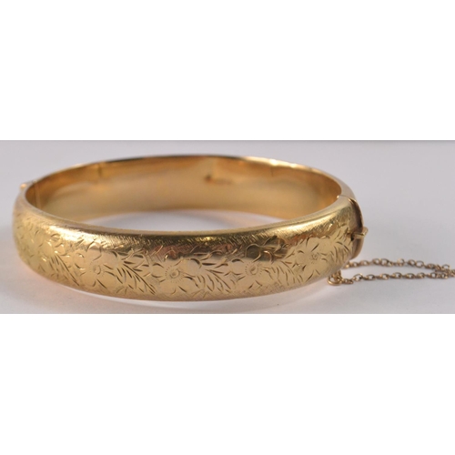 2 - 375 stamped and Hallmarked yellow Gold snap-shut bangle 17.21g approx - nice example!