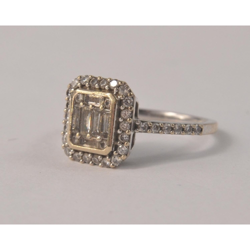 29 - 18K stamped white gold ring set with baguette cut diamonds, size N/O. Comes with diamond certificate... 