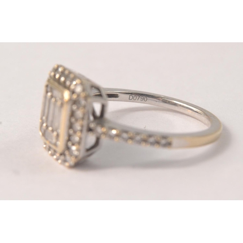 29 - 18K stamped white gold ring set with baguette cut diamonds, size N/O. Comes with diamond certificate... 